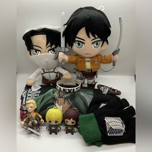 ATTACK ON TITANS Bundle of 9 items Plushies, Keychains, LEVI Tshirt 2X & MORE!